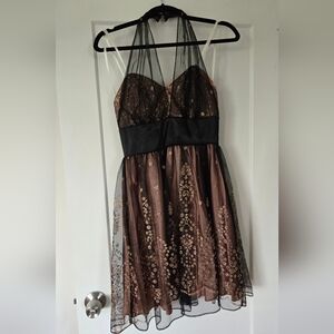 Elegant Black and Brown Floral Prom Dress